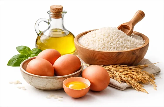 食品原材料（鶏卵、油脂、米、小麦粉類、糖類等）